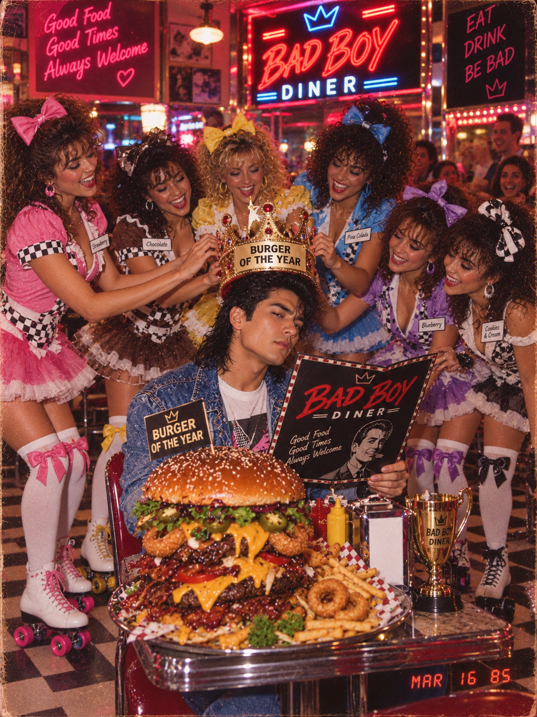 Bad Boy Diner crowns the Burger of the Year -- a towering stacked burger with a trophy